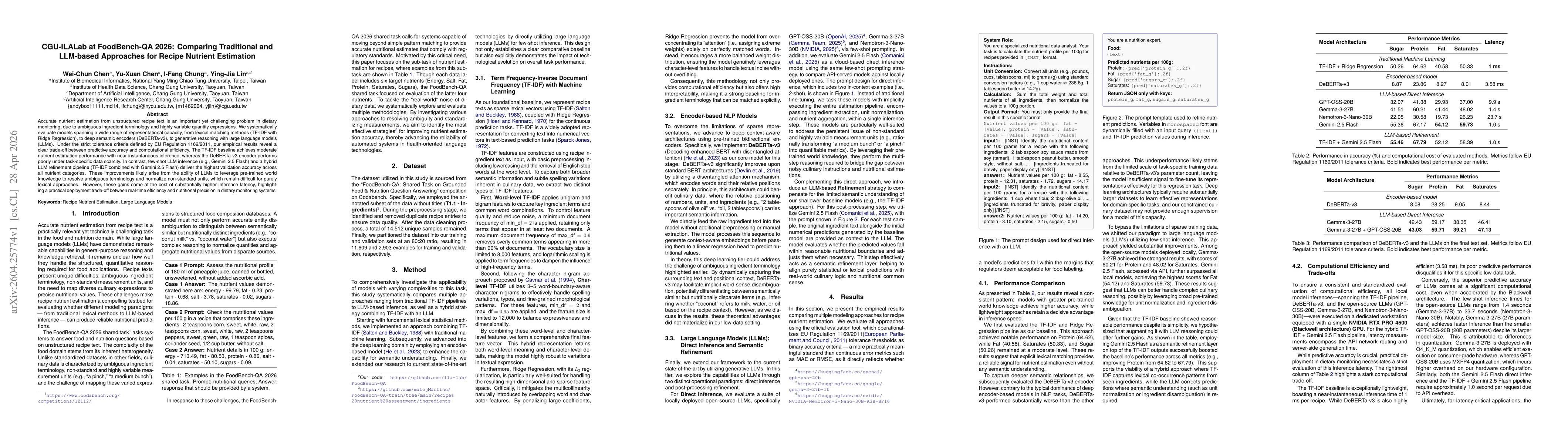 Thumbnail for CGU-ILALab at FoodBench-QA 2026: Comparing Traditional and LLM-based Approaches for Recipe Nutrient Estimation