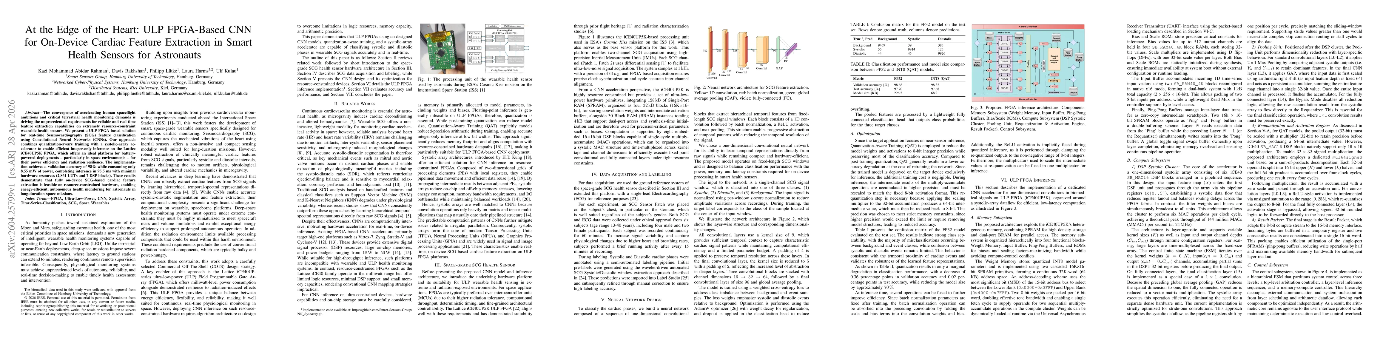 Thumbnail for At the Edge of the Heart: ULP FPGA-Based CNN for On-Device Cardiac Feature Extraction in Smart Health Sensors for Astronauts