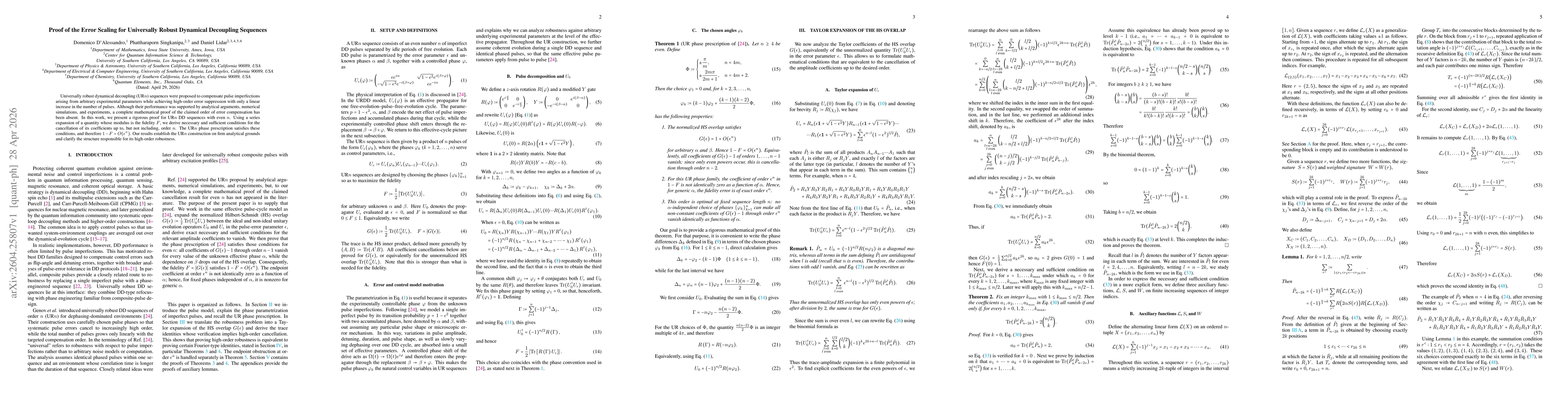 Thumbnail for Proof of the Error Scaling for Universally Robust Dynamical Decoupling Sequences