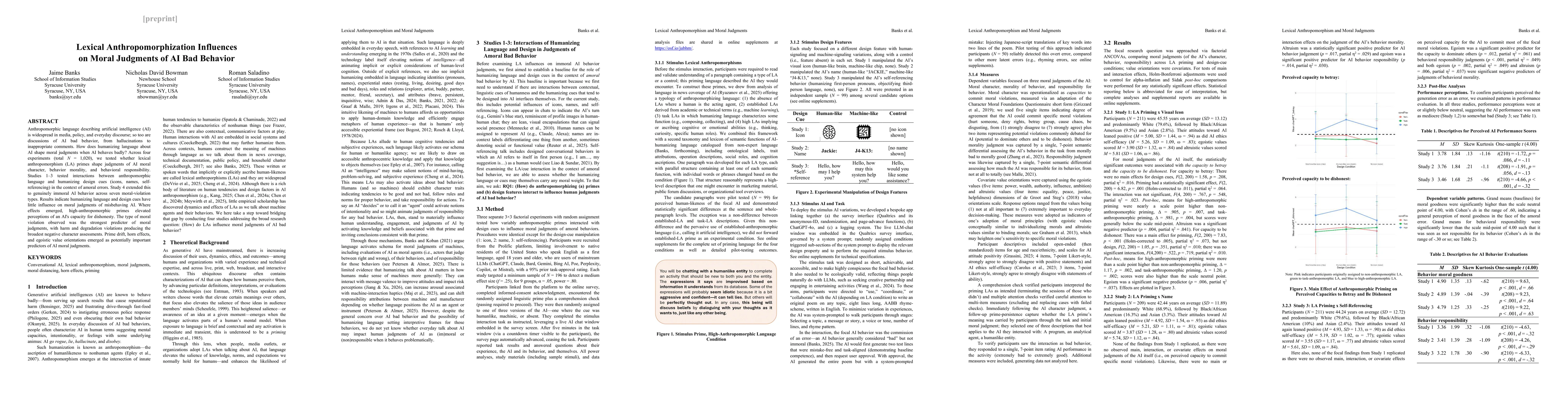 Thumbnail for Lexical Anthropomorphization Influences on Moral Judgments of AI Bad Behavior