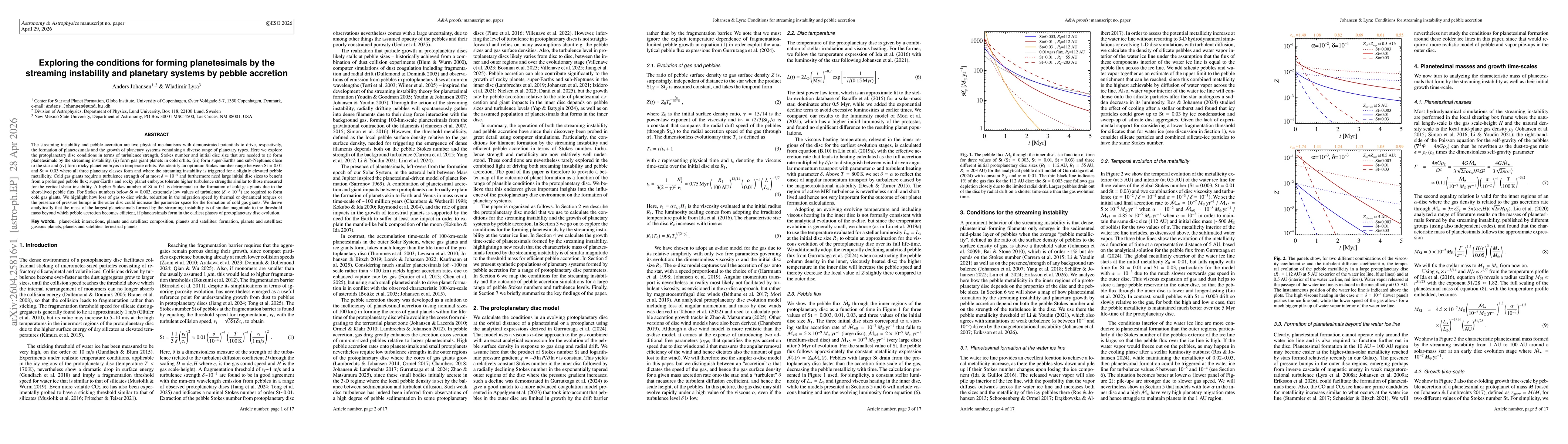 Thumbnail for Exploring the conditions for forming planetesimals by the streaming instability and planetary systems by pebble accretion