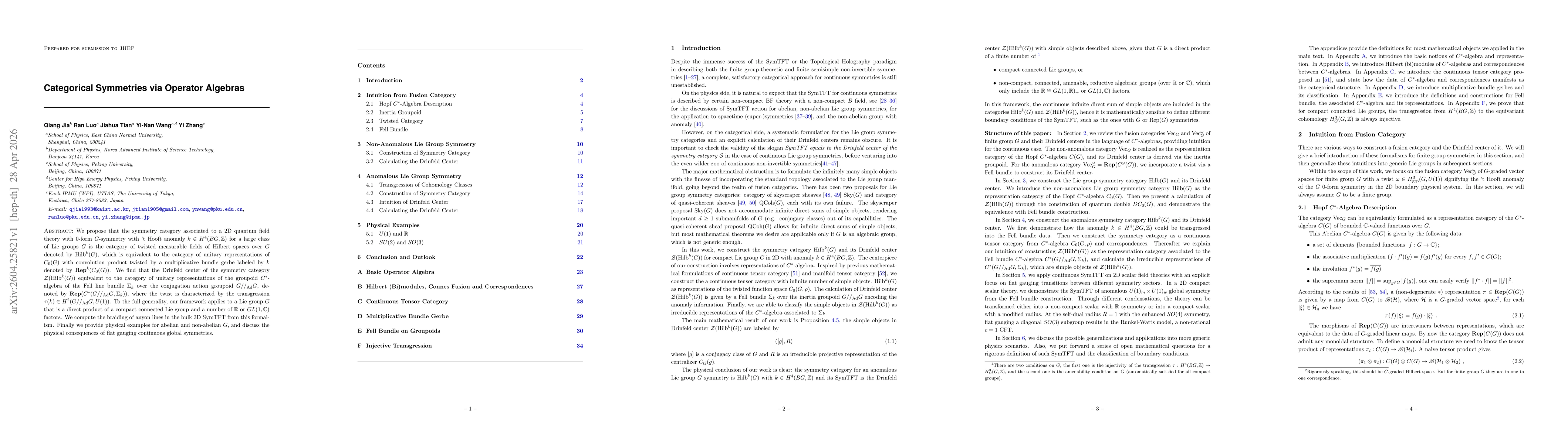 Thumbnail for Categorical Symmetries via Operator Algebras