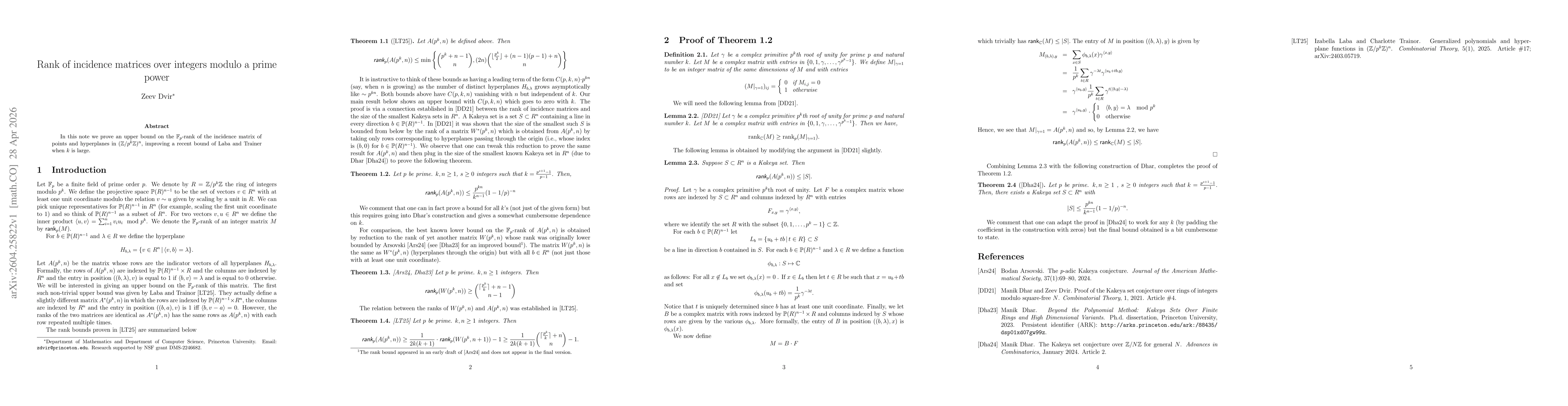 Thumbnail for Rank of incidence matrices over integers modulo a prime power