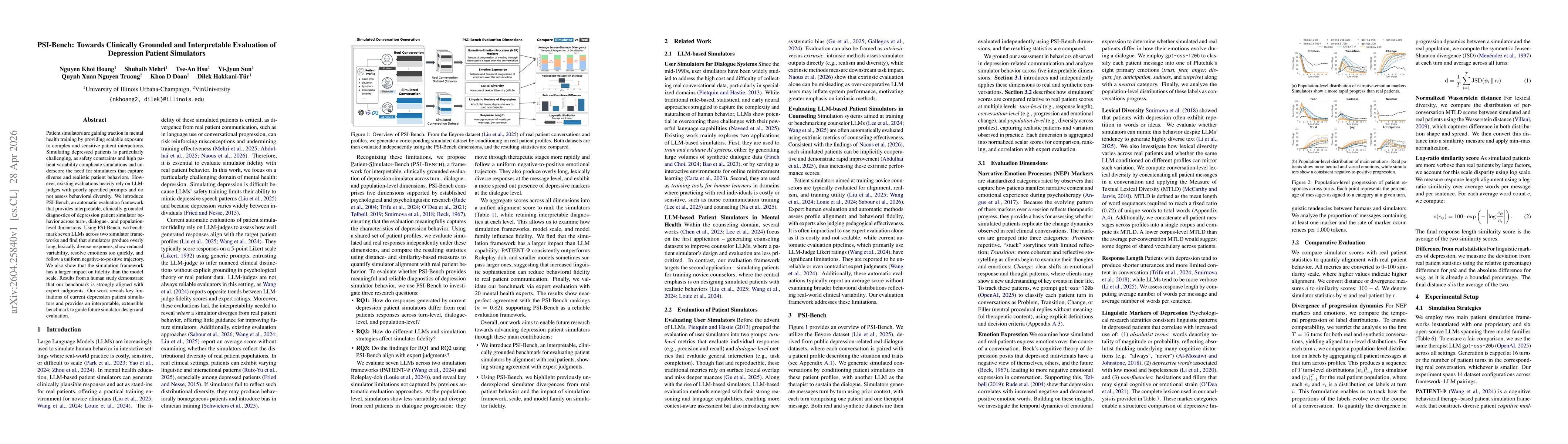 Thumbnail for PSI-Bench: Towards Clinically Grounded and Interpretable Evaluation of Depression Patient Simulators
