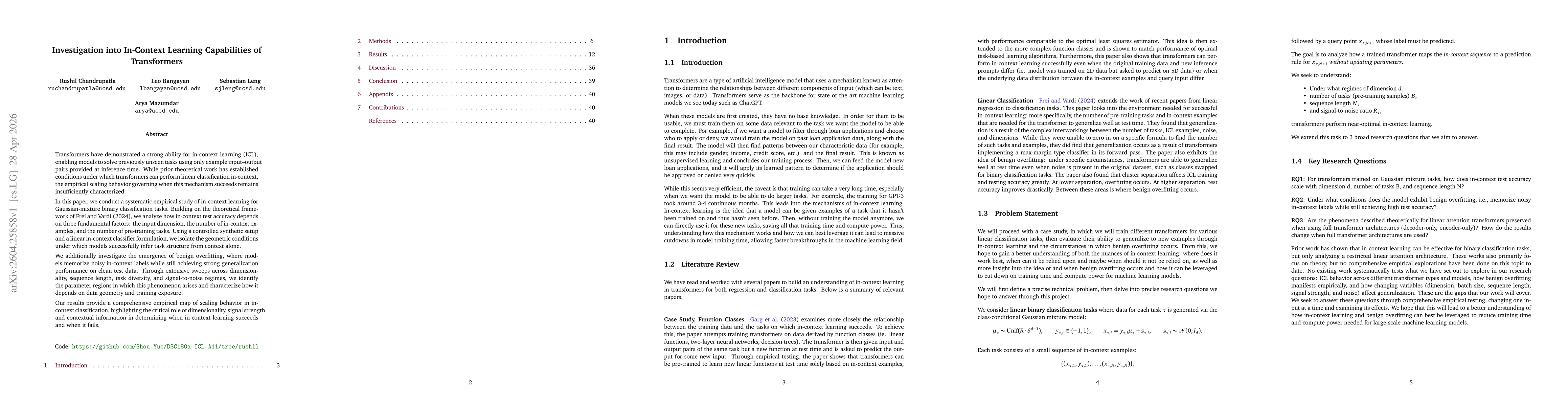 Thumbnail for Investigation into In-Context Learning Capabilities of Transformers