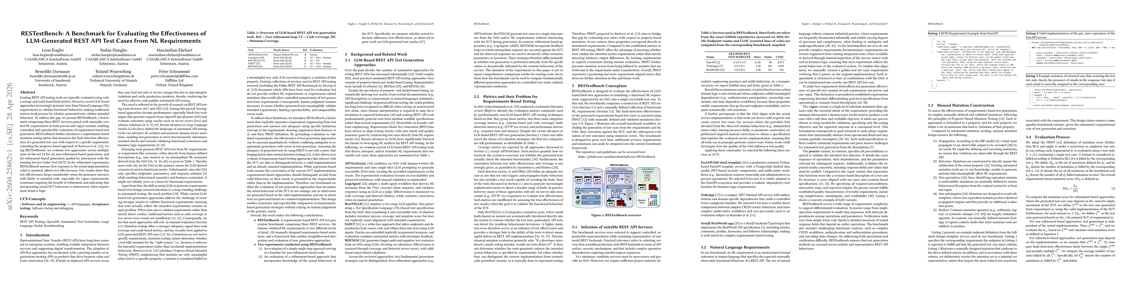 Thumbnail for RESTestBench: A Benchmark for Evaluating the Effectiveness of LLM-Generated REST API Test Cases from NL Requirements