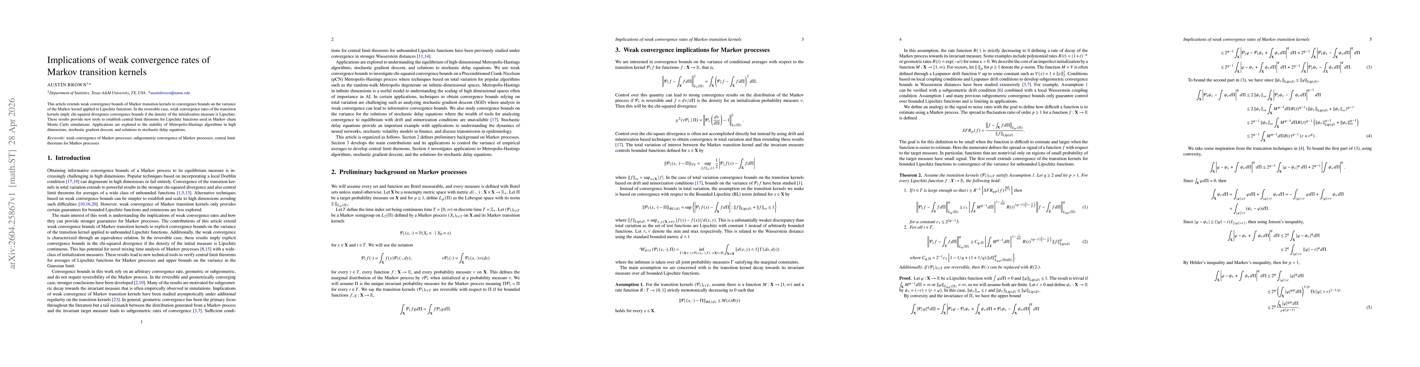 Thumbnail for Implications of weak convergence rates of Markov transition kernels