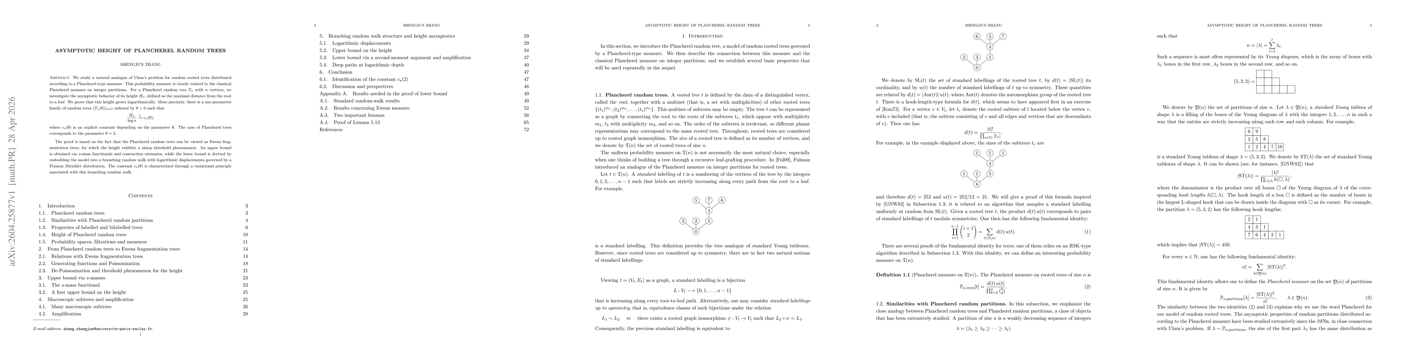 Thumbnail for Asymptotic height of Plancherel random trees