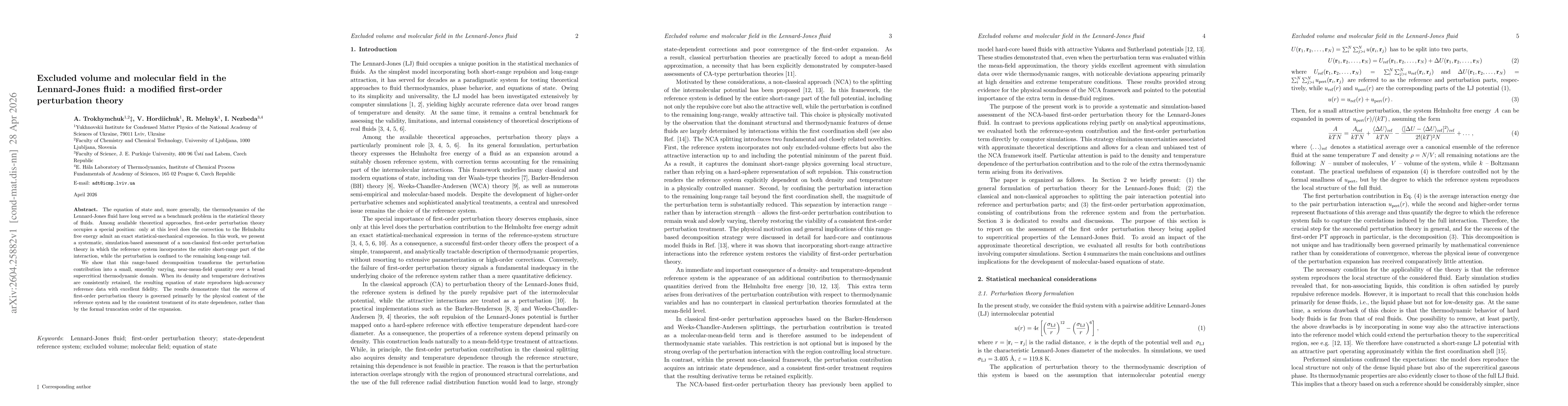 Thumbnail for Excluded volume and molecular field in the Lennard-Jones fluid: a modified first-order perturbation theory