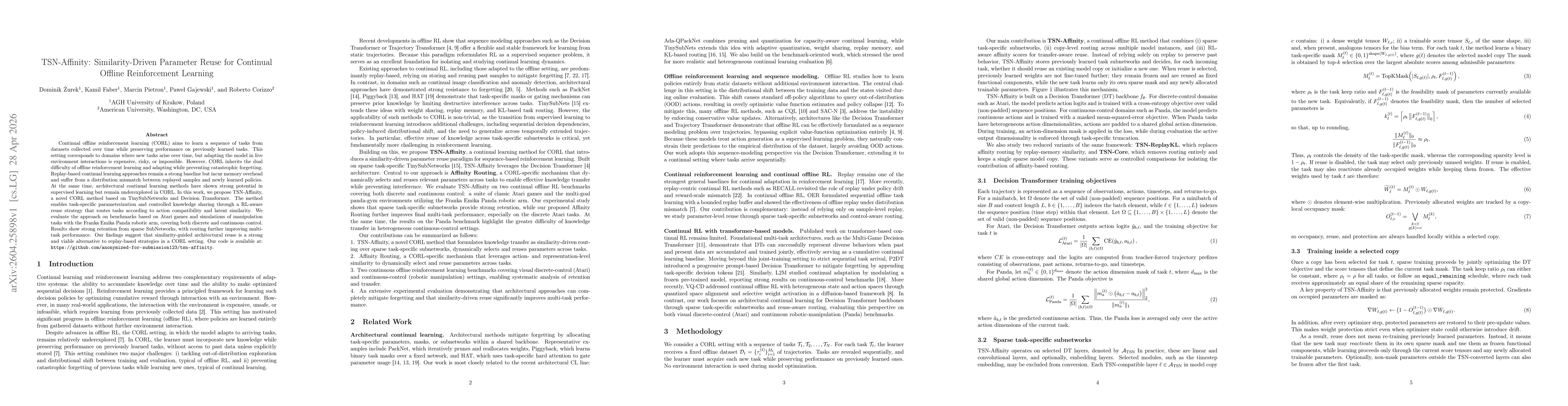 Thumbnail for TSN-Affinity: Similarity-Driven Parameter Reuse for Continual Offline Reinforcement Learning