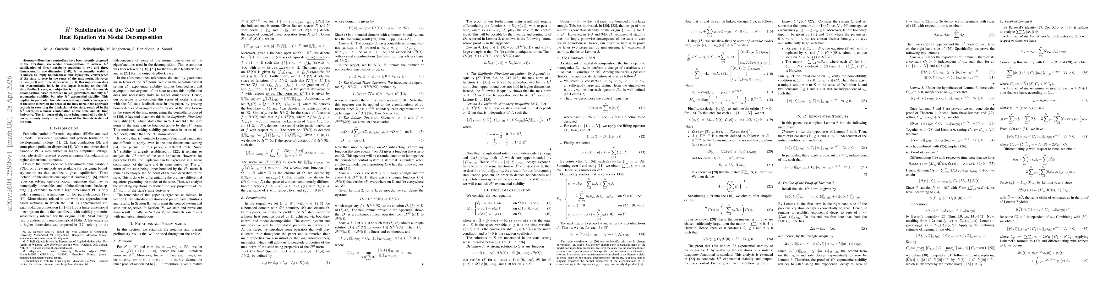 Thumbnail for $H^2$ Stabilization of the $2$-D and $3$-D Heat Equation via Modal Decomposition