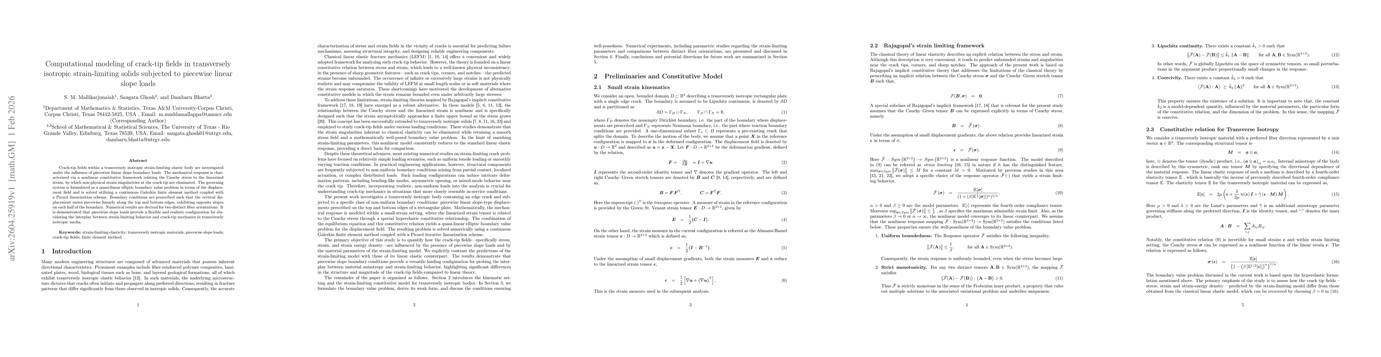 Thumbnail for Computational modeling of crack-tip fields in transversely isotropic strain-limiting solids subjected to piecewise linear slope loads