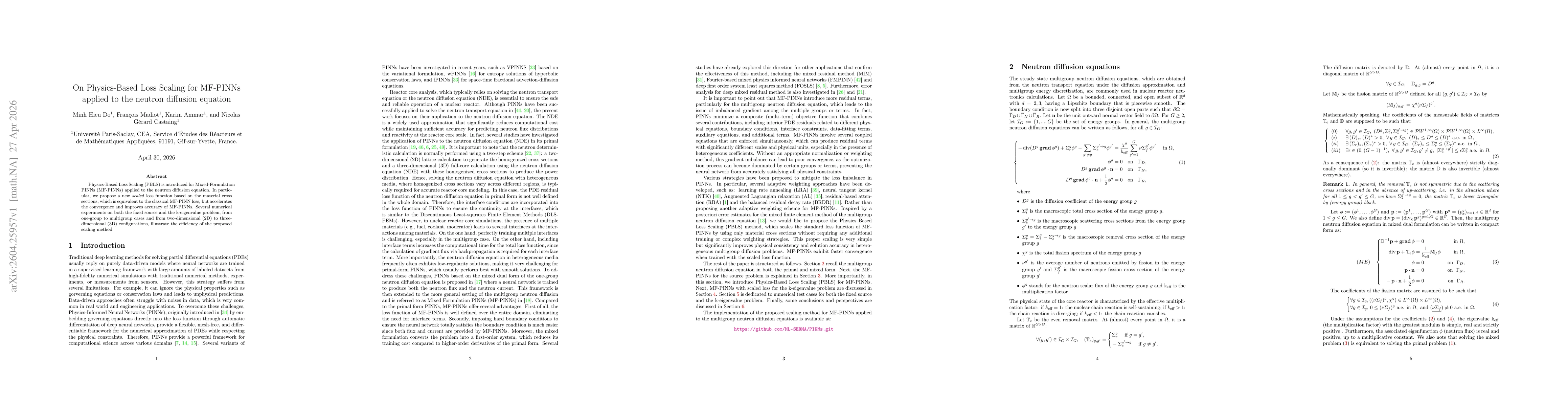 Thumbnail for On Physics-Based Loss Scaling for MF-PINNs applied to the neutron diffusion equation