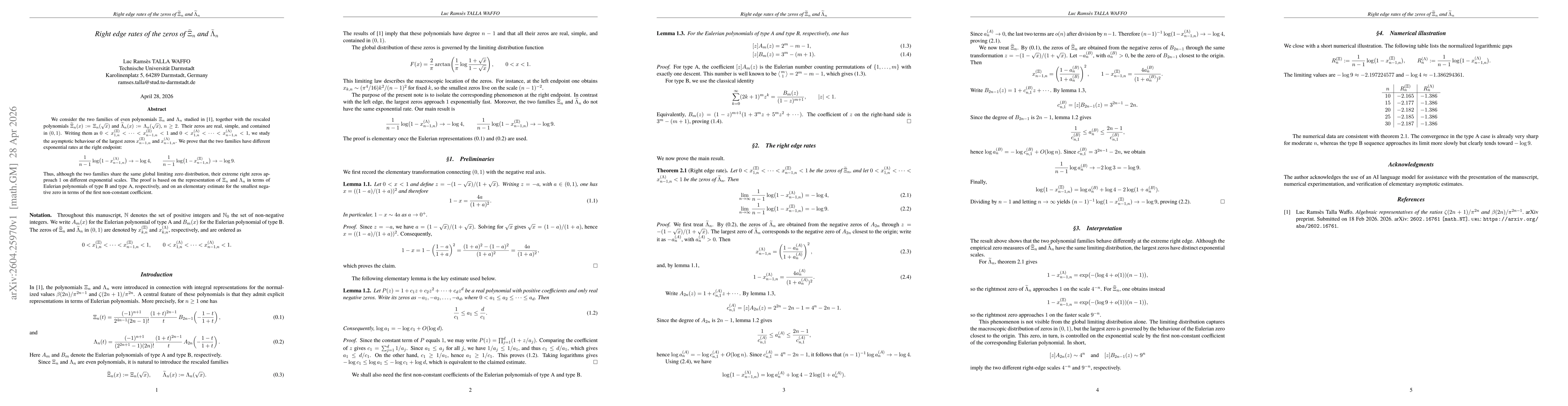 Thumbnail for Right edge rates of the zeros of $\widetildeΞ_n$ and $\widetildeΛ_n$