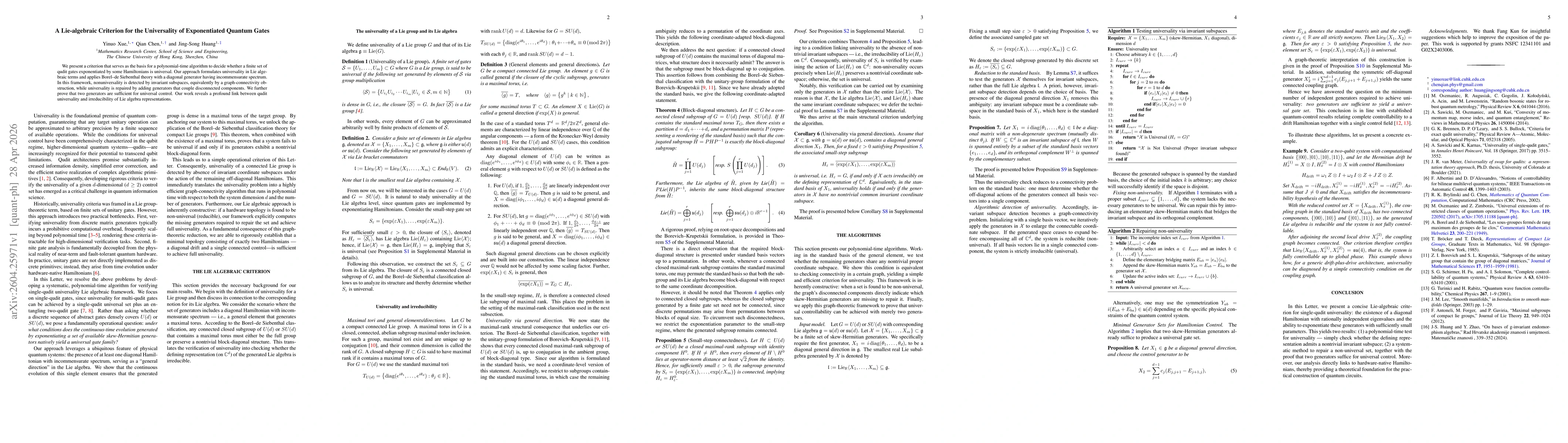 Thumbnail for A Lie-algebraic Criterion for the Universality of Exponentiated Quantum Gates
