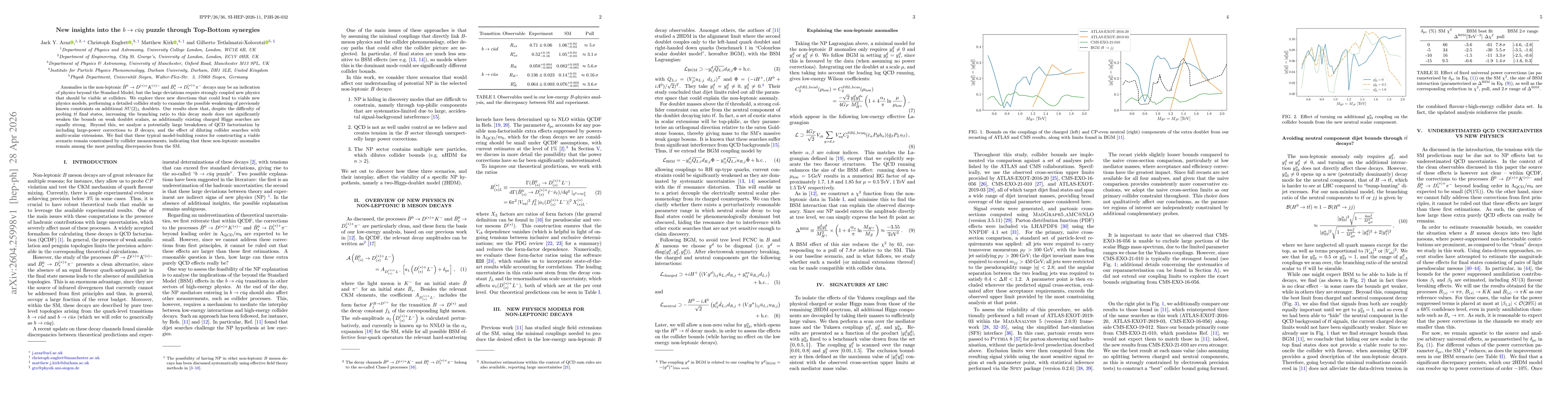 Thumbnail for New insights into the $b\rightarrow c \bar{u}q$ puzzle through Top-Bottom synergies