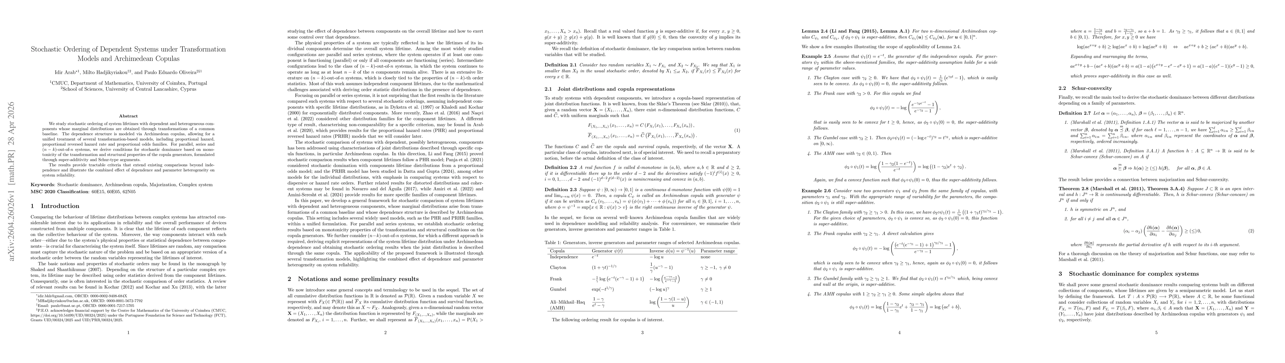 Thumbnail for Stochastic Ordering of Dependent Systems under Transformation Models and Archimedean Copulas