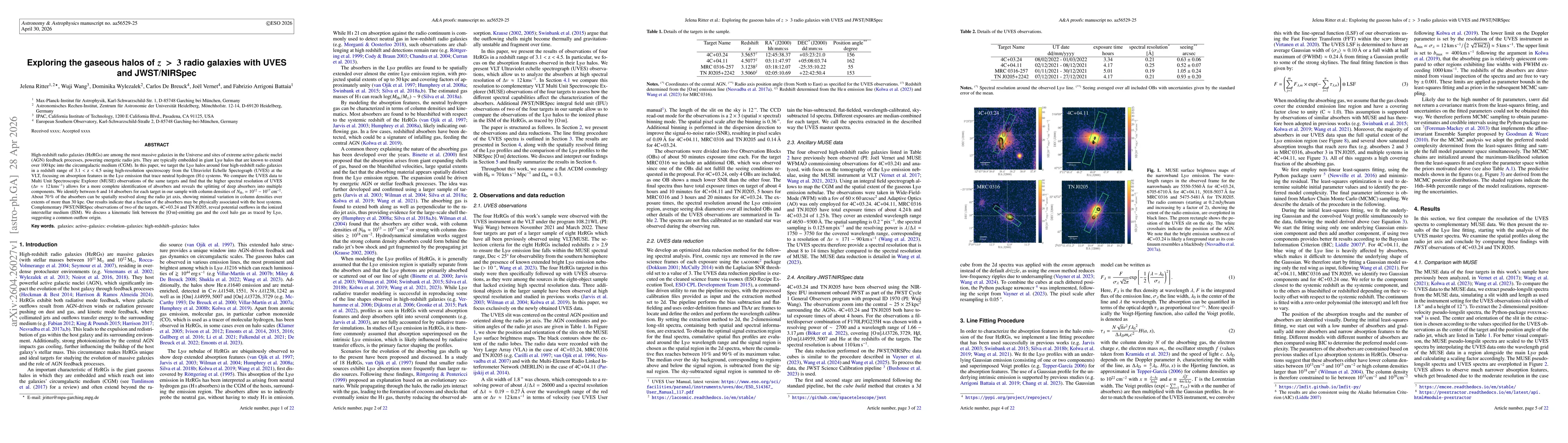 Thumbnail for Exploring the gaseous halos of z>3 radio galaxies with UVES and JWST/NIRSpec