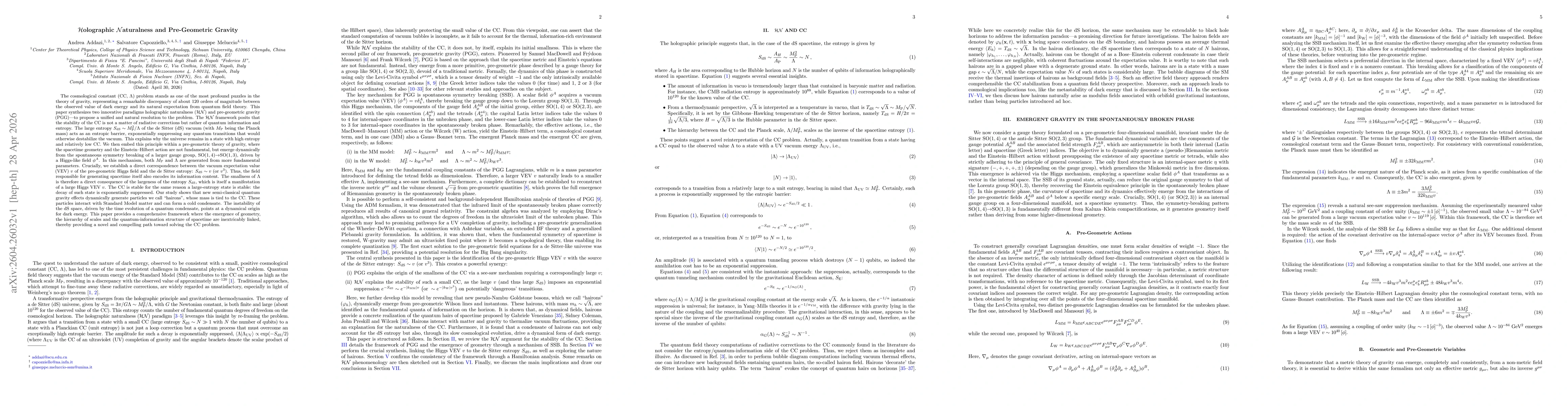 Thumbnail for $\mathcal{H}$olographic $\mathcal{N}$aturalness and Pre-Geometric Gravity