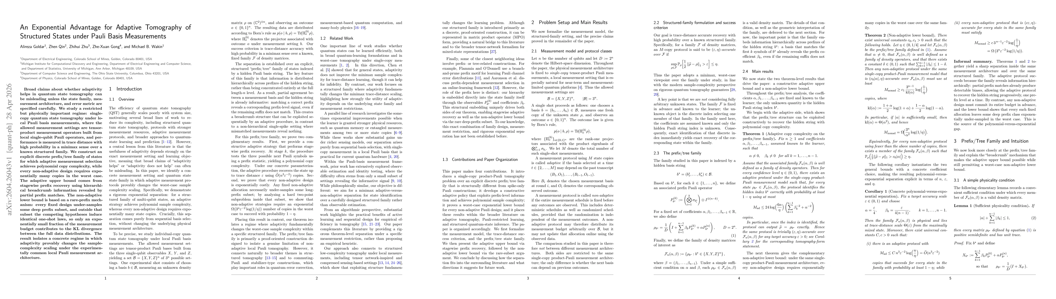 Thumbnail for An Exponential Advantage for Adaptive Tomography of Structured States under Pauli Basis Measurements