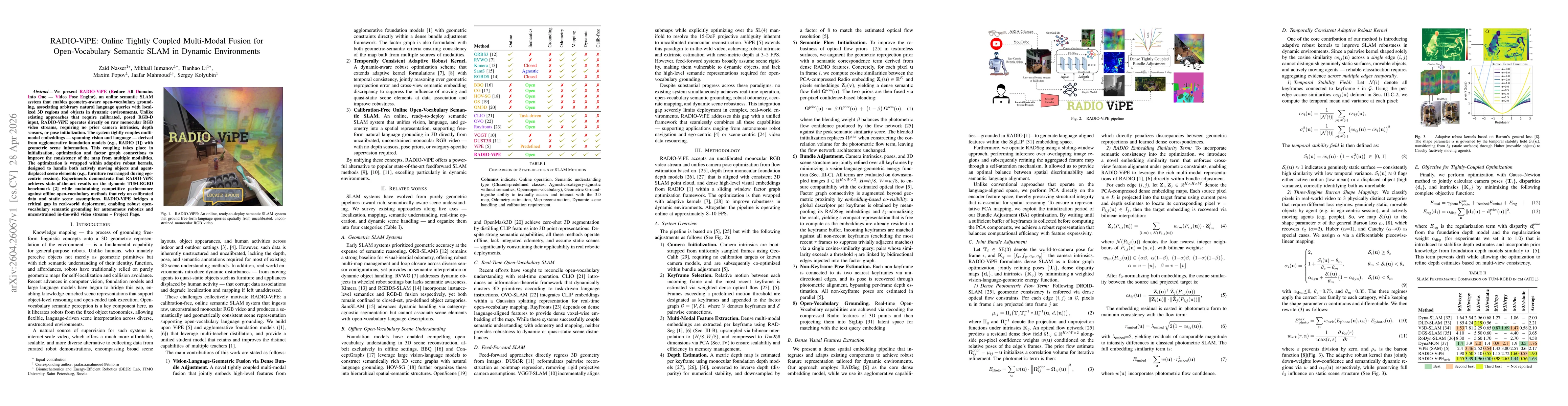 Thumbnail for RADIO-ViPE: Online Tightly Coupled Multi-Modal Fusion for Open-Vocabulary Semantic SLAM in Dynamic Environments