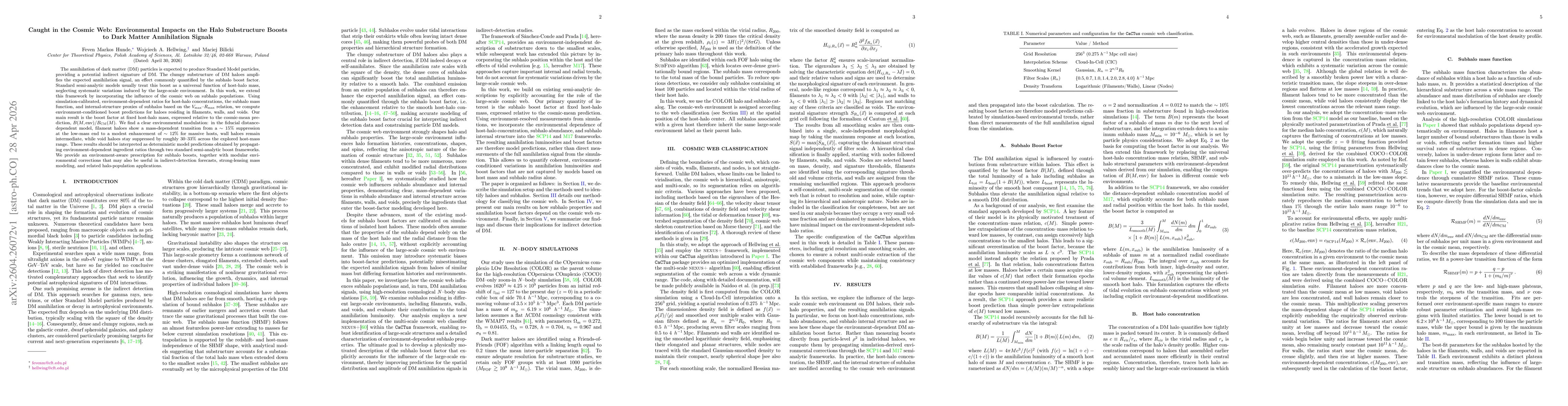 Thumbnail for Caught in the Cosmic Web: Environmental Impacts on the Halo Substructure Boosts to Dark Matter Annihilation Signals