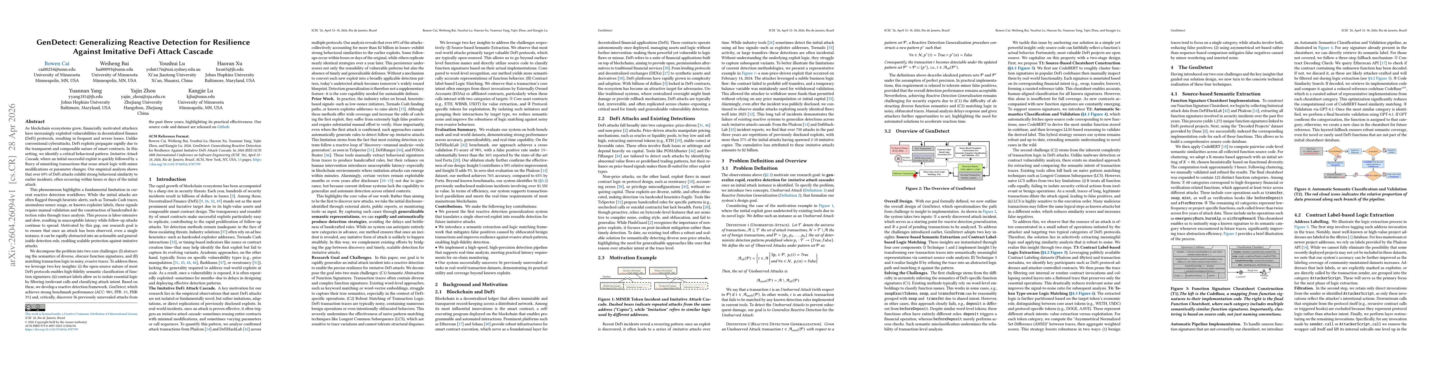 Thumbnail for GenDetect: Generalizing Reactive Detection for Resilience Against Imitative DeFi Attack Cascade