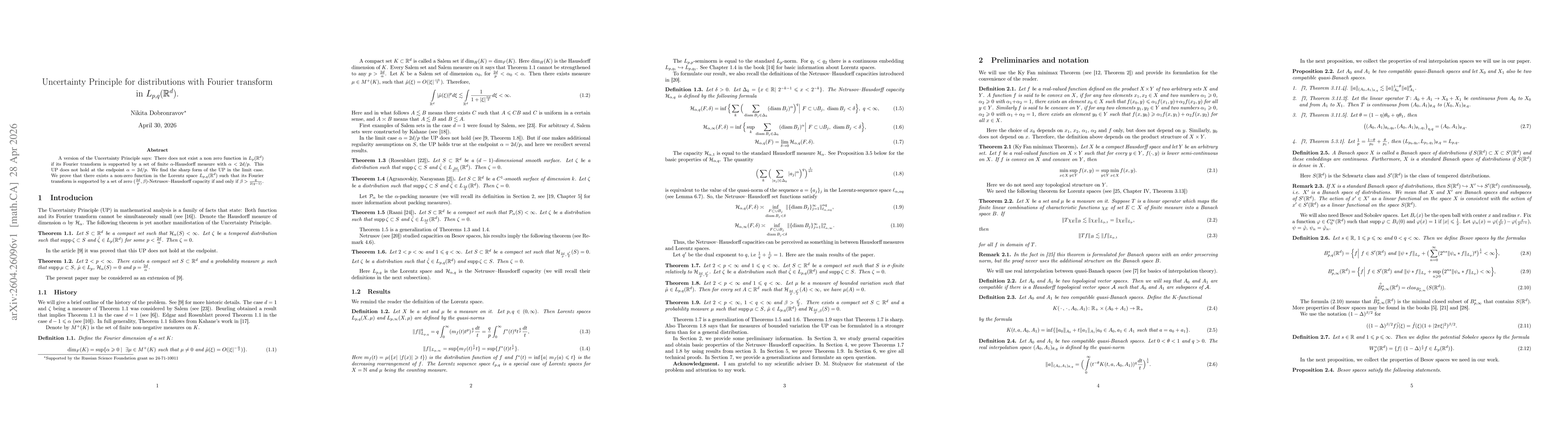 Thumbnail for Uncertainty Principle for distributions with Fourier transform in $L_{p,q}(\mathbb{R}^d)$