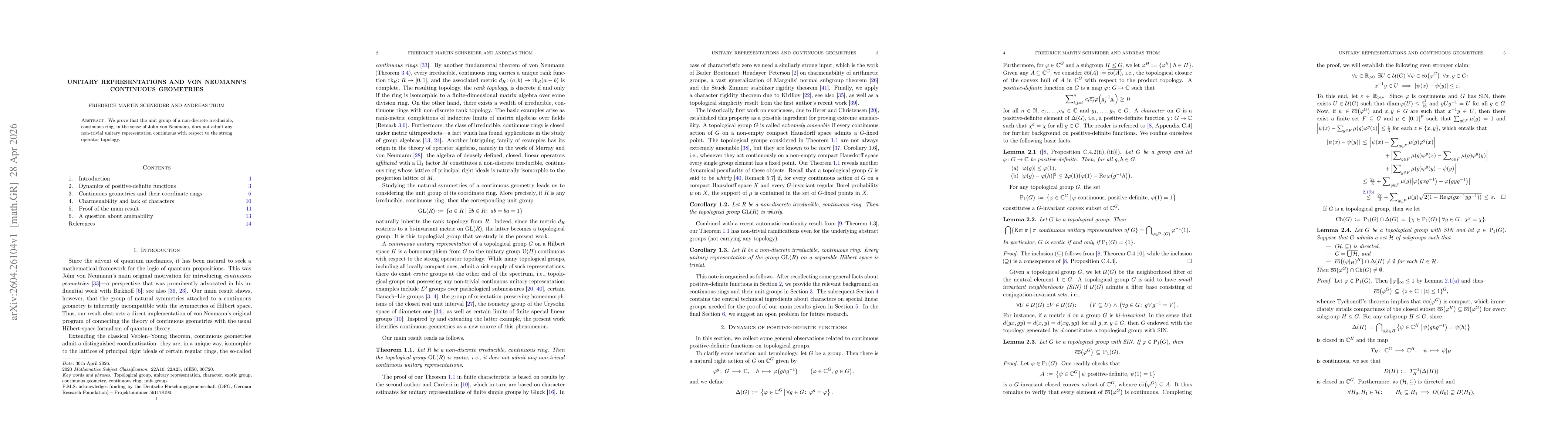 Thumbnail for Unitary representations and von Neumann's continuous geometries