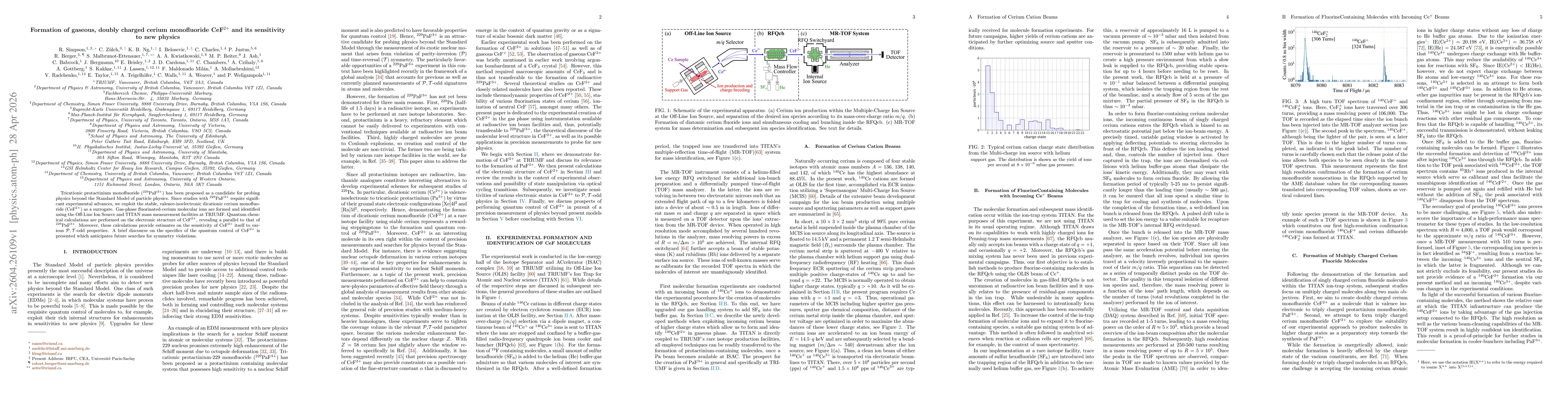 Thumbnail for Formation of gaseous, doubly charged cerium monofluoride CeF$^{2+}$ and its sensitivity to new physics