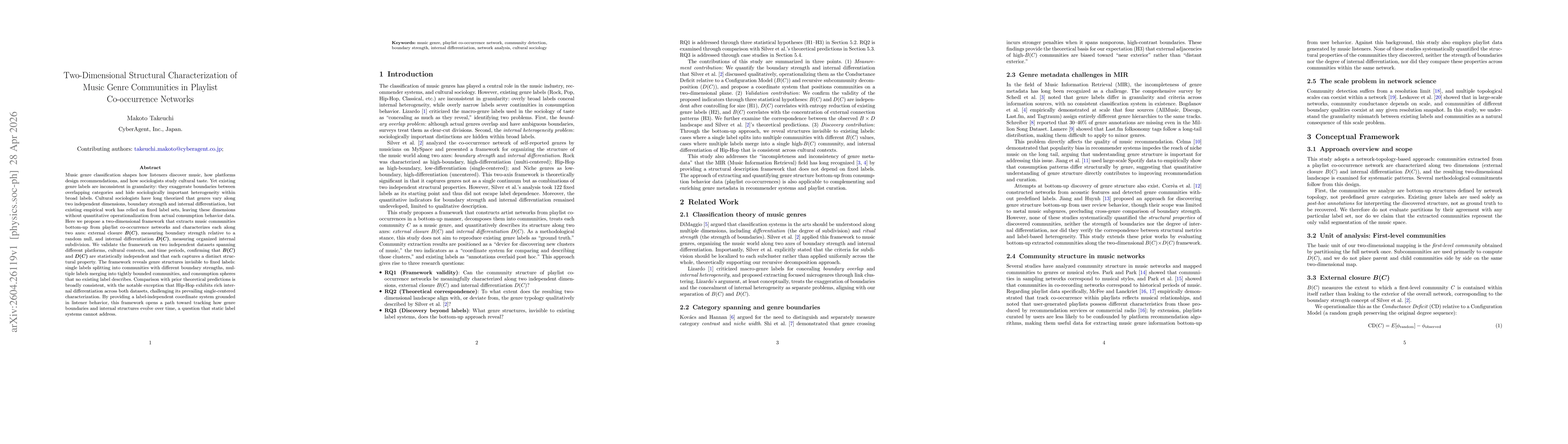 Thumbnail for Two-Dimensional Structural Characterization of Music Genre Communities in Playlist Co-occurrence Networks