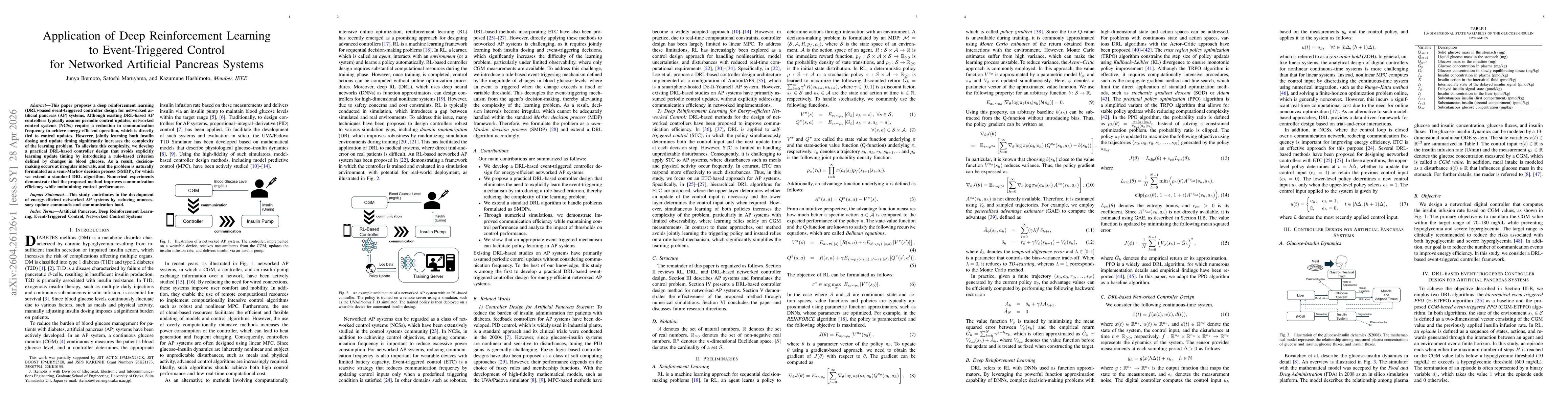 Thumbnail for Application of Deep Reinforcement Learning to Event-Triggered Control for Networked Artificial Pancreas Systems