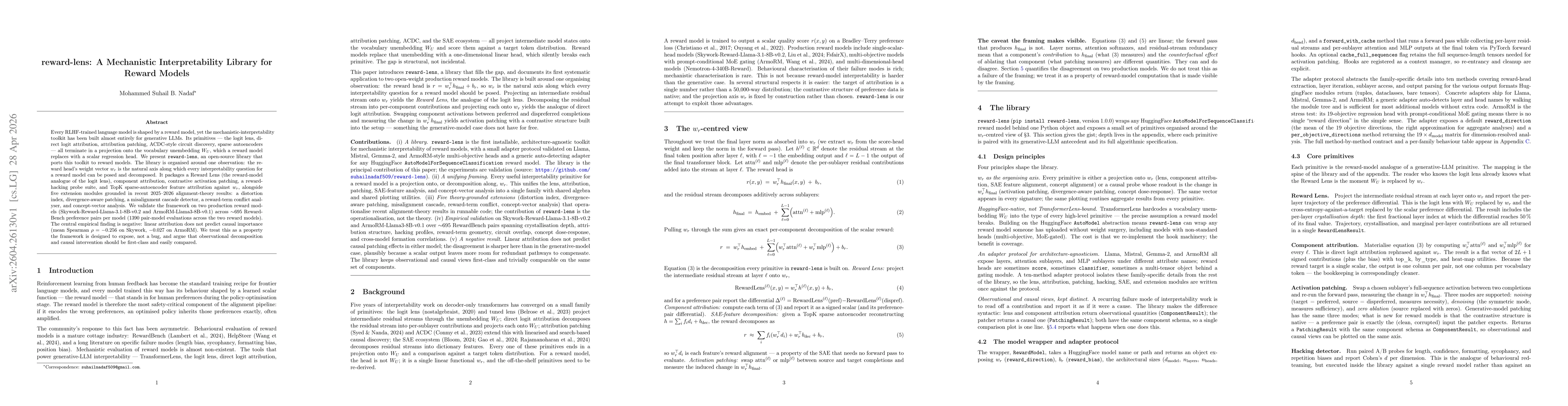 Thumbnail for reward-lens: A Mechanistic Interpretability Library for Reward Models