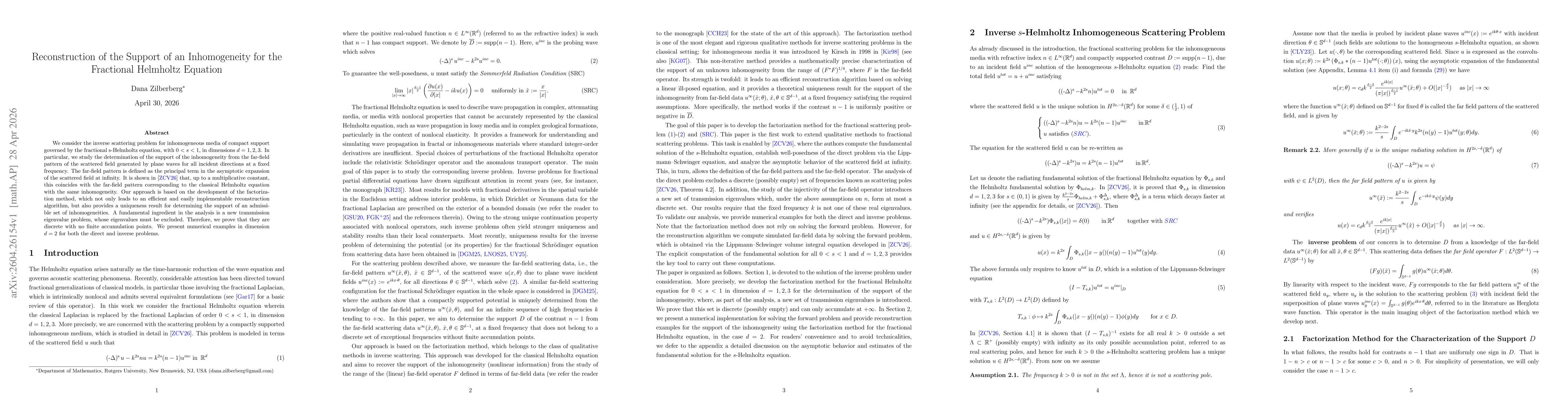 Thumbnail for Reconstruction of the Support of an Inhomogeneity for the Fractional Helmholtz Equation