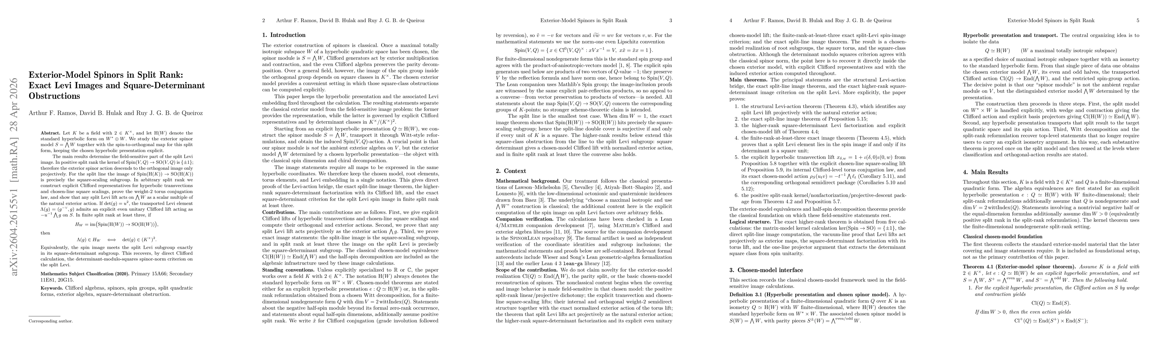 Thumbnail for Exterior-Model Spinors in Split Rank: Exact Levi Images and Square-Determinant Obstructions