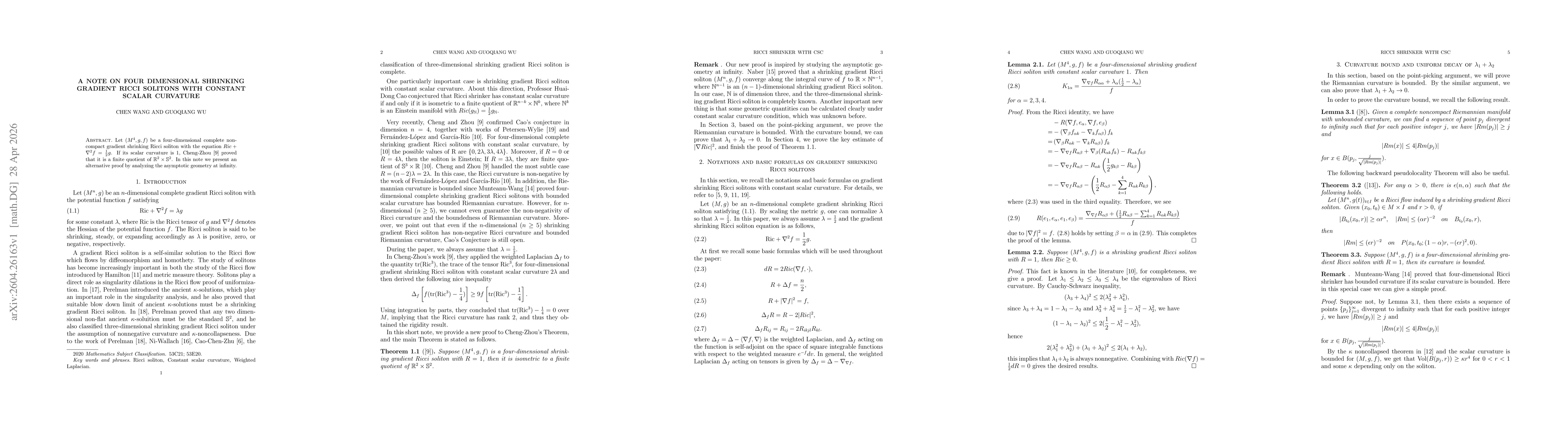 Thumbnail for A note on four dimensional Shrinking Gradient Ricci Solitons with Constant Scalar Curvature
