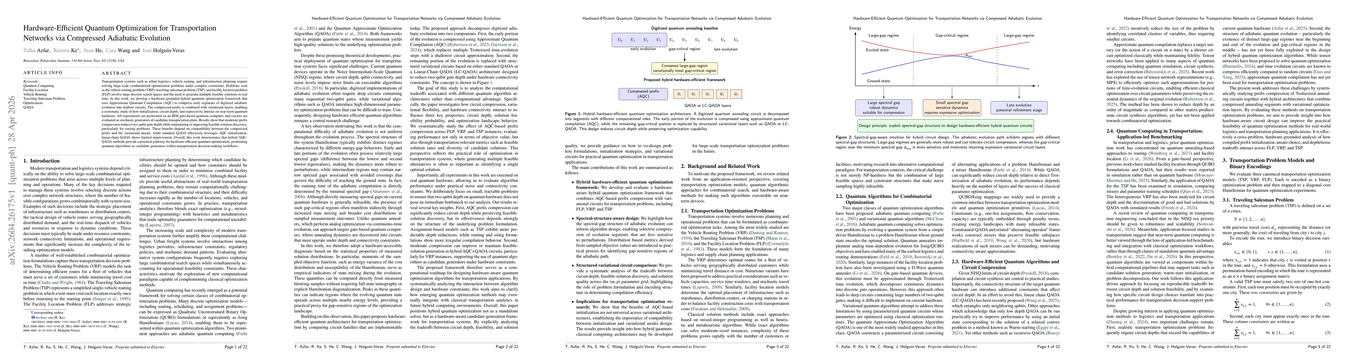 Thumbnail for Hardware-Efficient Quantum Optimization for Transportation Networks via Compressed Adiabatic Evolution