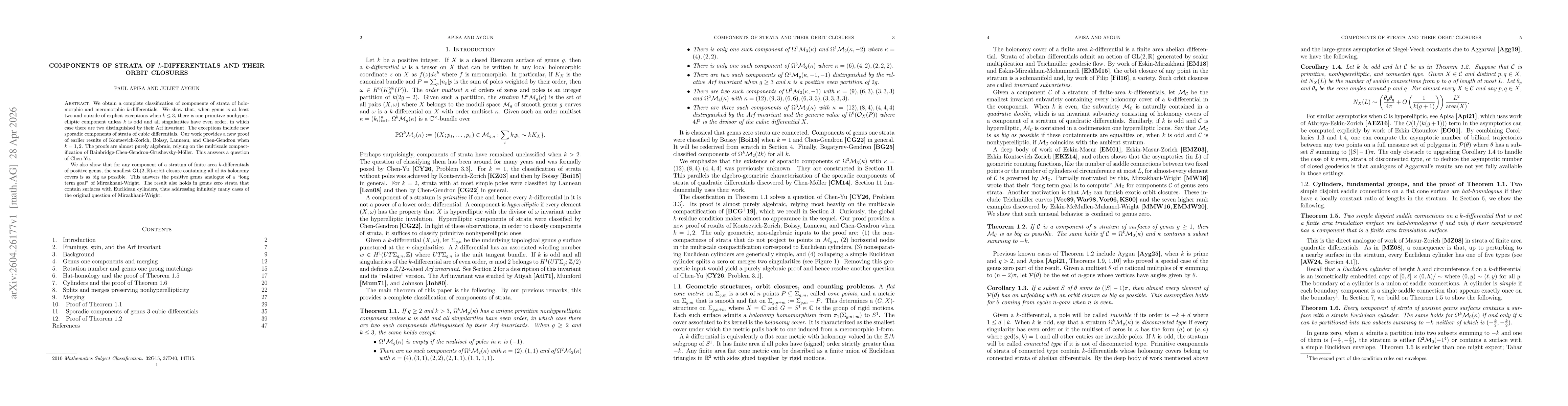 Thumbnail for Components of strata of k-differentials and their orbit closures