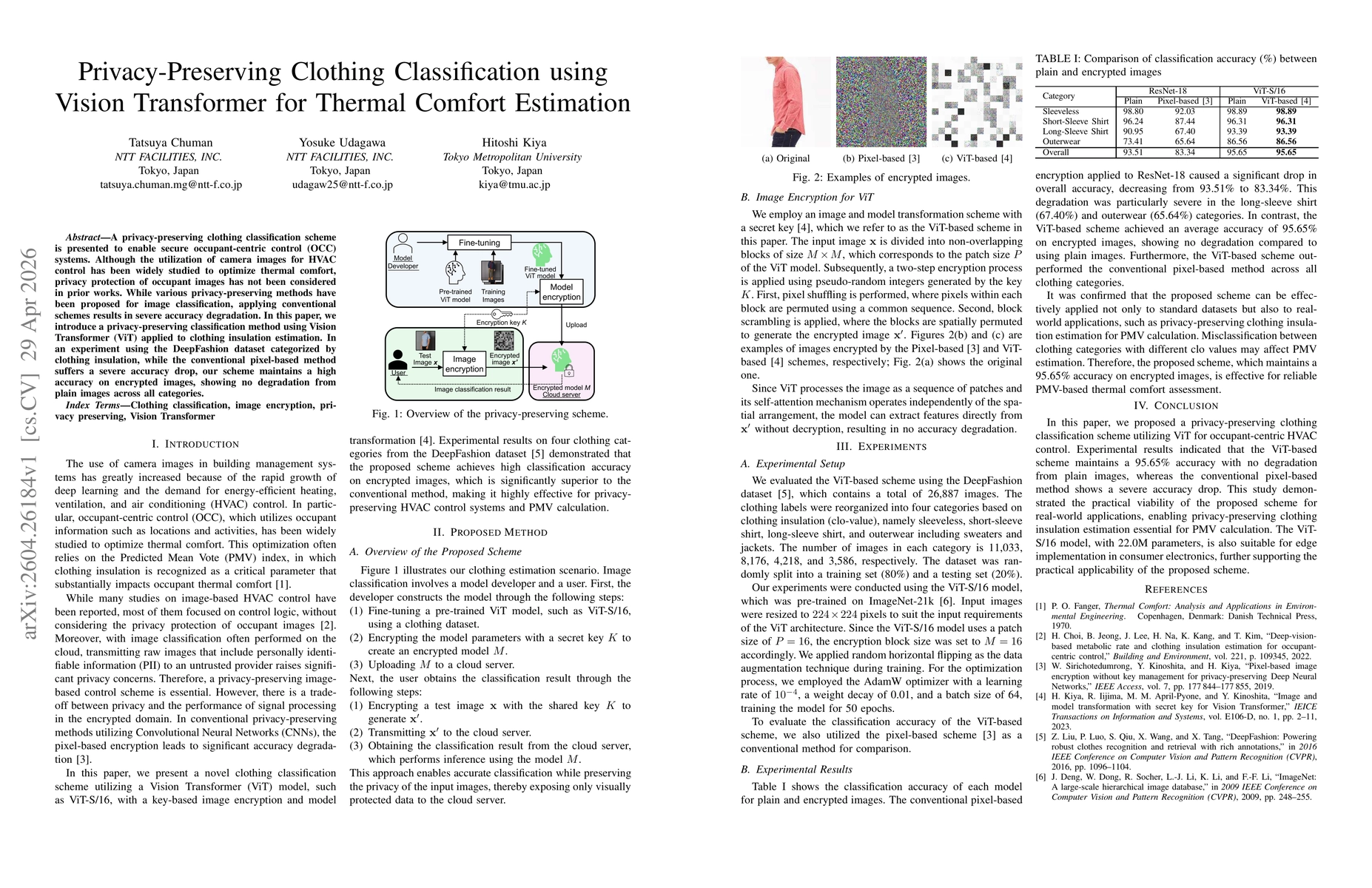 Thumbnail for Privacy-Preserving Clothing Classification using Vision Transformer for Thermal Comfort Estimation