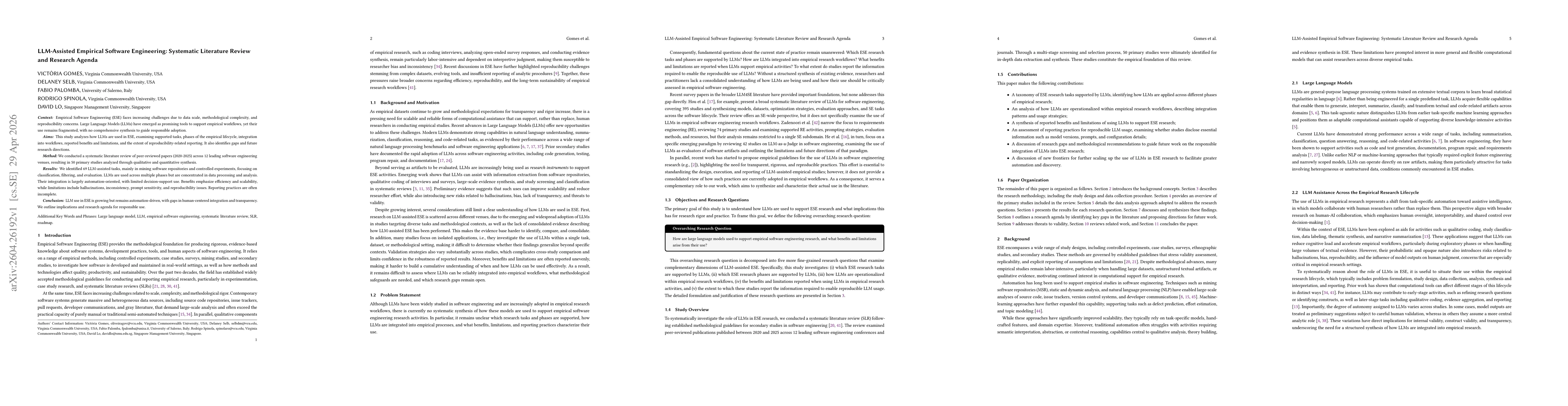 Thumbnail for LLM-Assisted Empirical Software Engineering: Systematic Literature Review and Research Agenda
