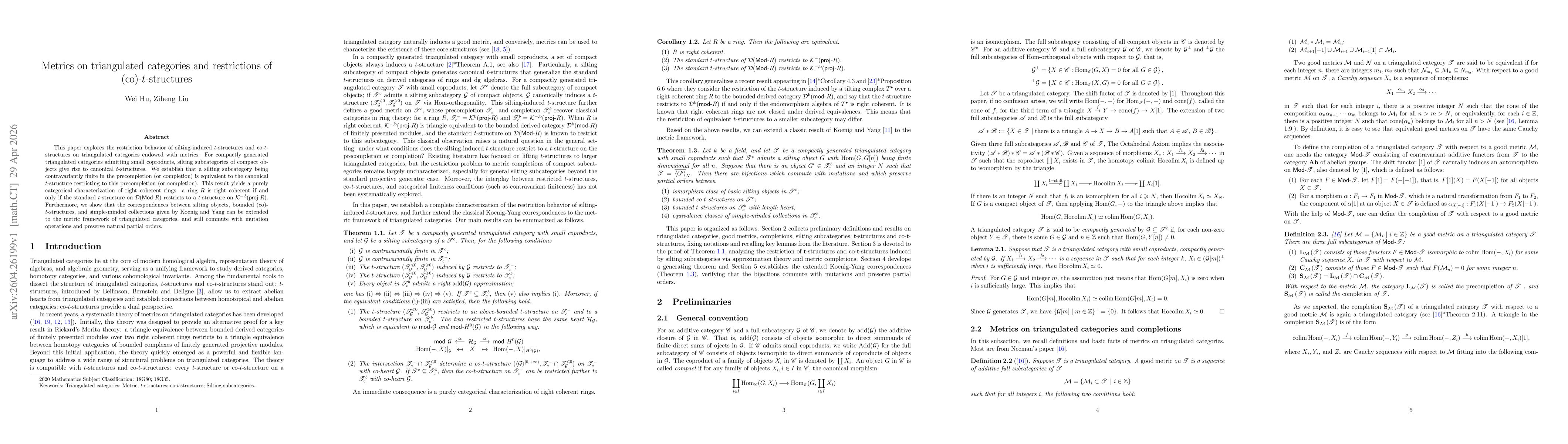 Thumbnail for Metrics on triangulated categories and restrictions of (co)-$t$-structures