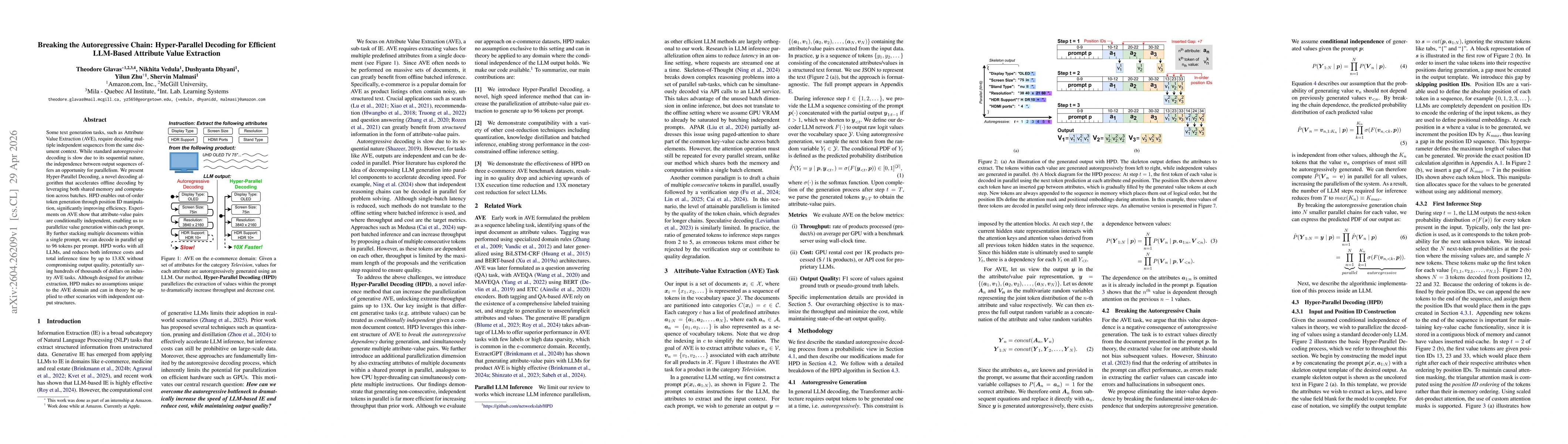 Thumbnail for Breaking the Autoregressive Chain: Hyper-Parallel Decoding for Efficient LLM-Based Attribute Value Extraction