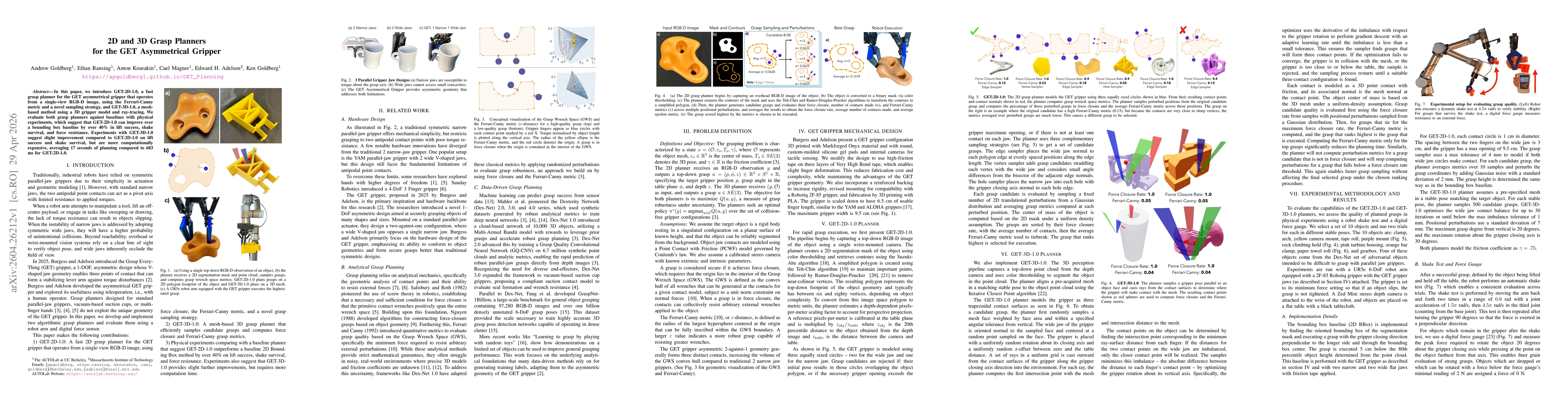 Thumbnail for 2D and 3D Grasp Planners for the GET Asymmetrical Gripper