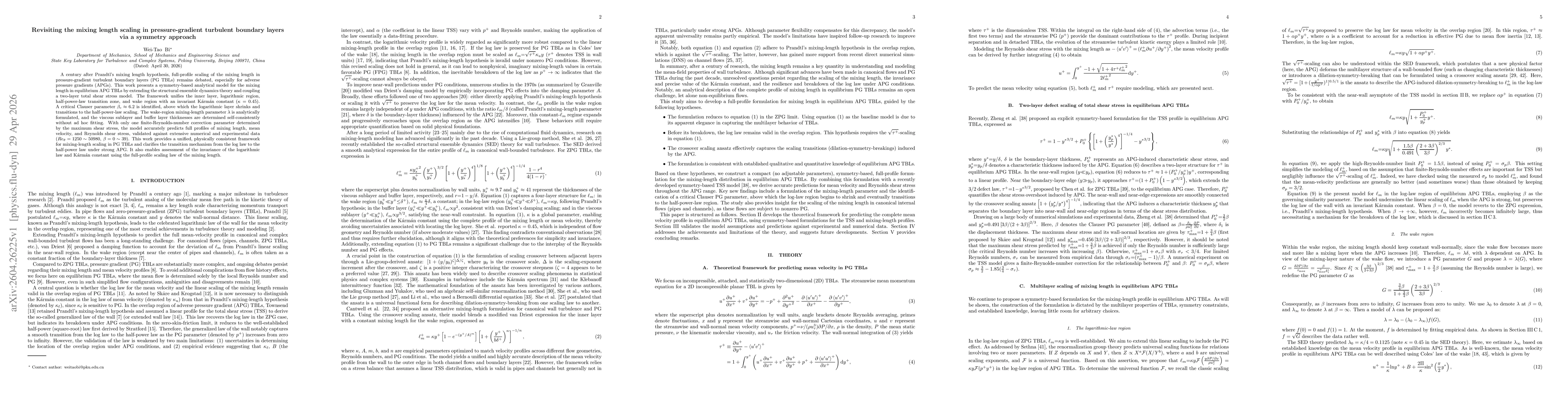 Thumbnail for Revisiting the mixing length scaling in pressure-gradient turbulent boundary layers via a symmetry approach