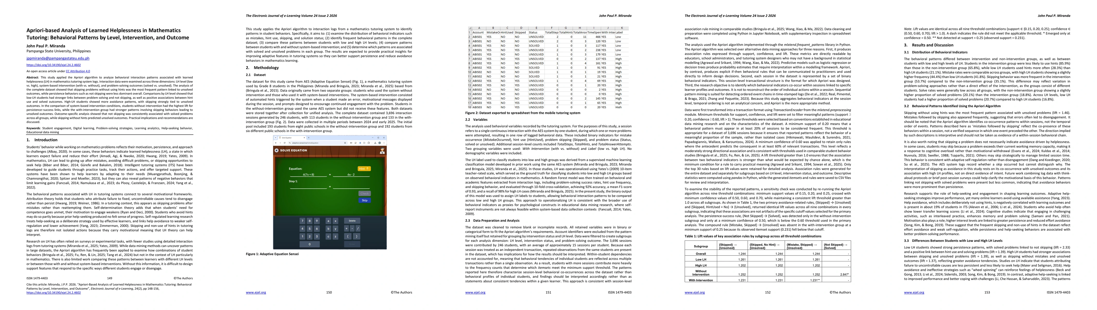 Thumbnail for Apriori-based Analysis of Learned Helplessness in Mathematics Tutoring: Behavioral Patterns by Level, Intervention, and Outcome