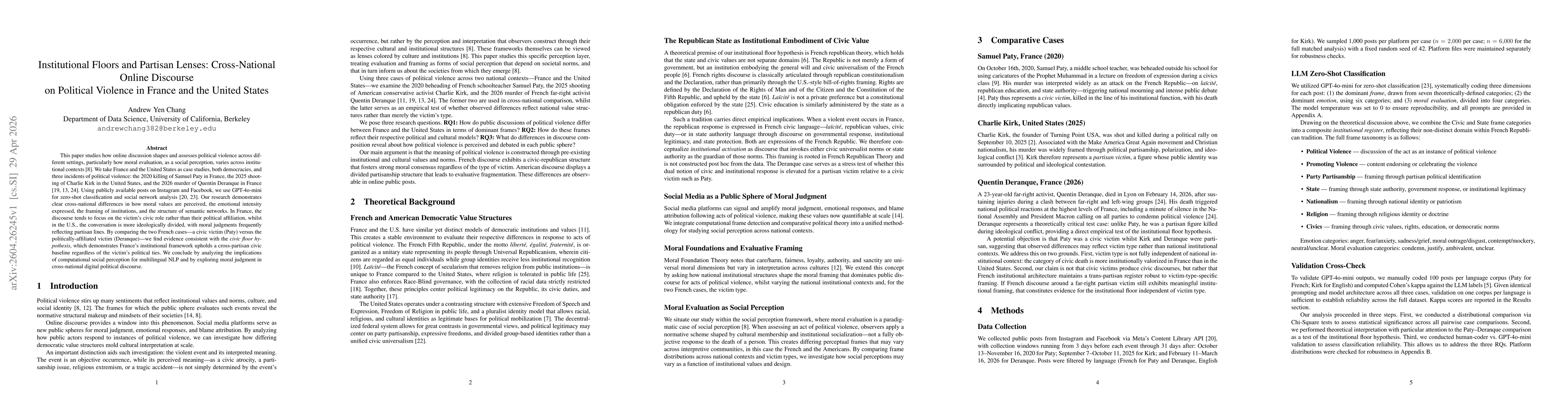 Thumbnail for Institutional Floors and Partisan Lenses: Cross-National Online Discourse on Political Violence in France and the United States