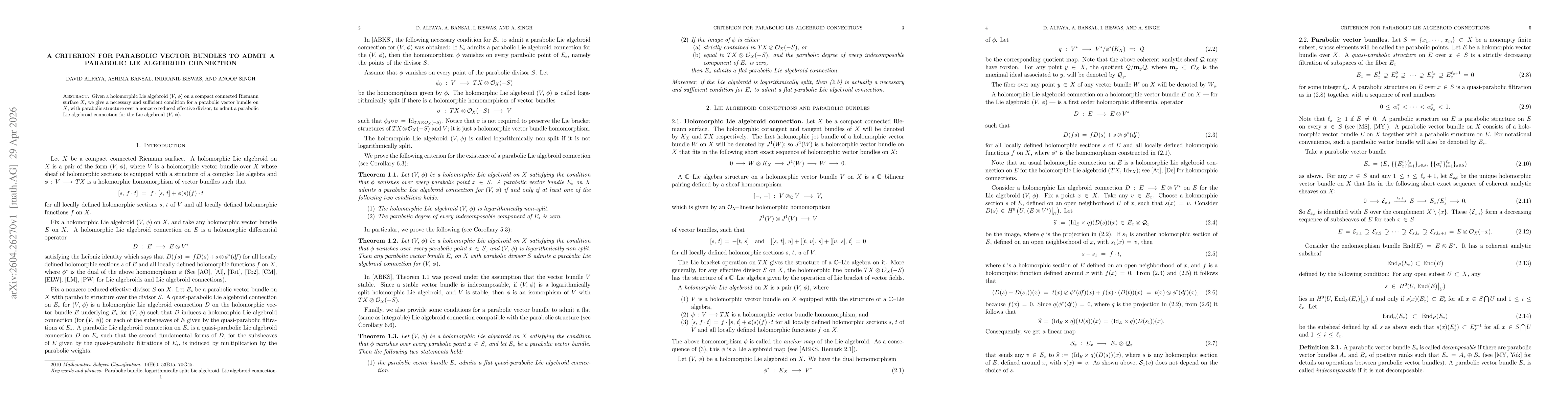 Thumbnail for A criterion for parabolic vector bundles to admit a parabolic Lie algebroid connection