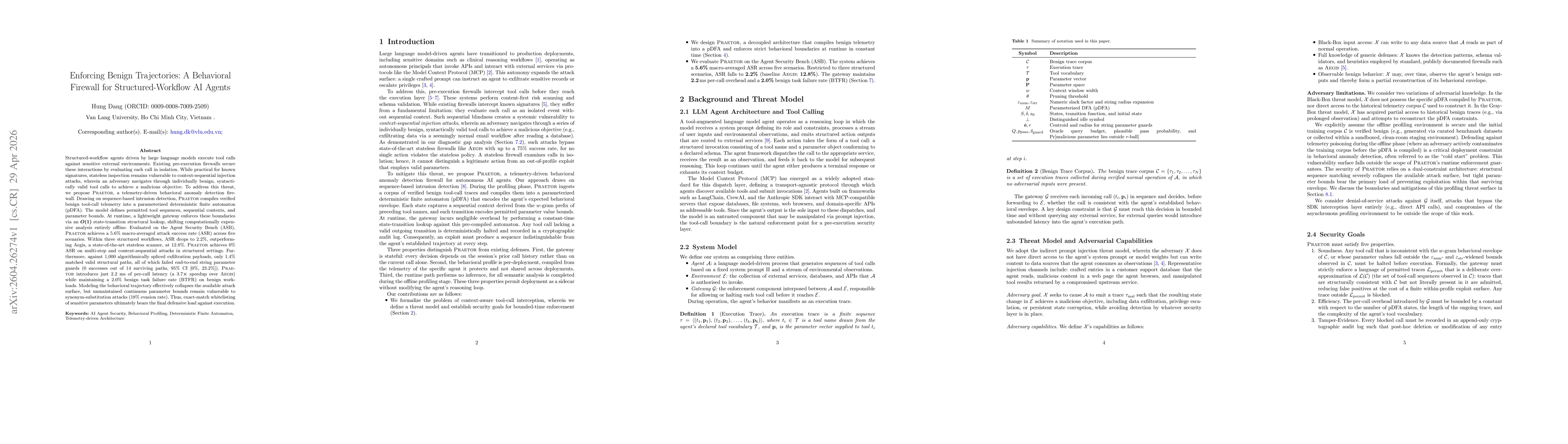 Thumbnail for Enforcing Benign Trajectories: A Behavioral Firewall for Structured-Workflow AI Agents
