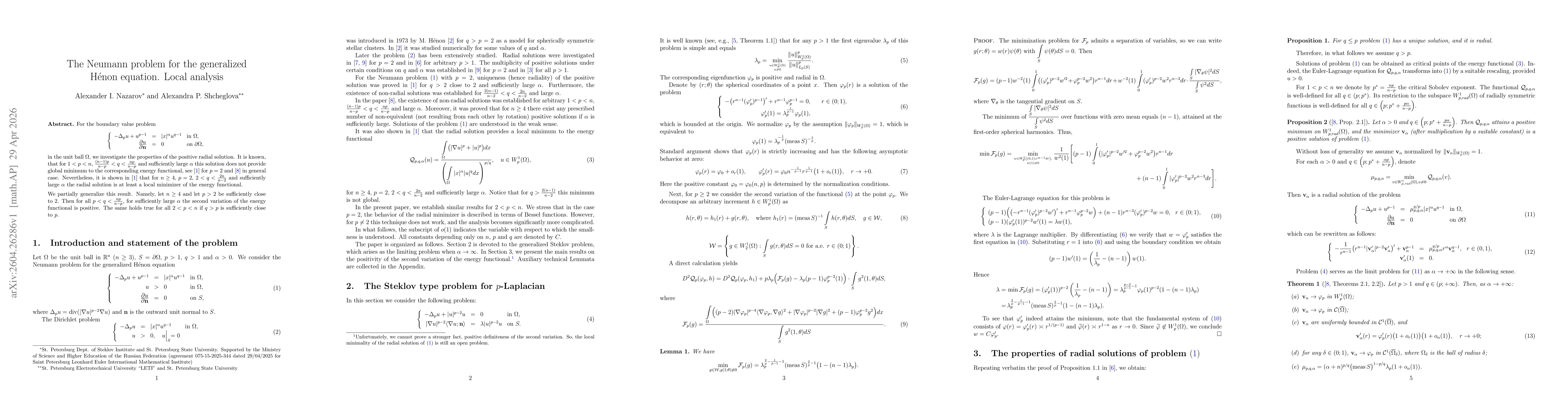 Thumbnail for The Neumann problem for the generalized Hénon equation. Local analysis