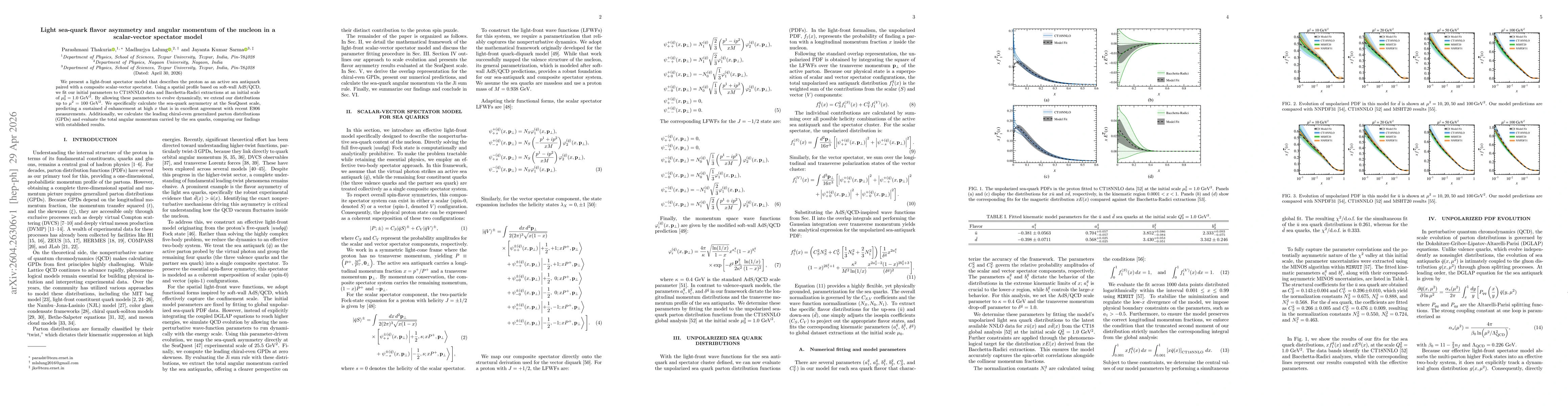 Thumbnail for Light sea-quark flavor asymmetry and angular momentum of the nucleon in a scalar-vector spectator model